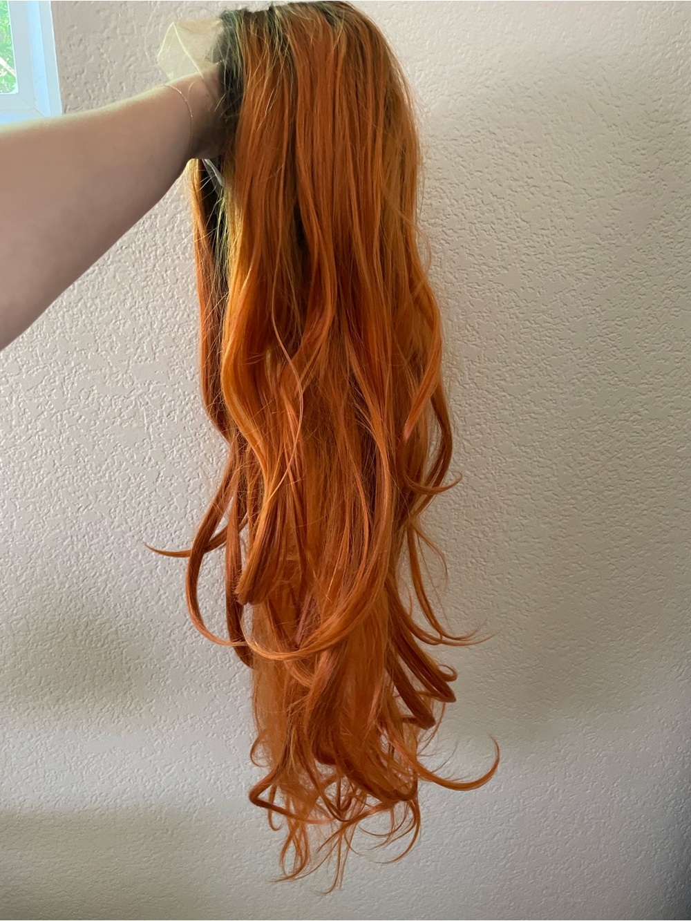 copper wavy long  lace front Wig
